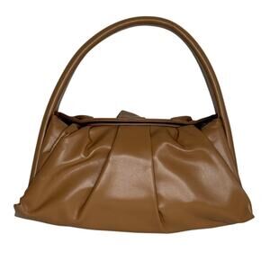 THEMOIRè Hera Top Handle Bag Camel Brown Padded Pleated Vegan Leather